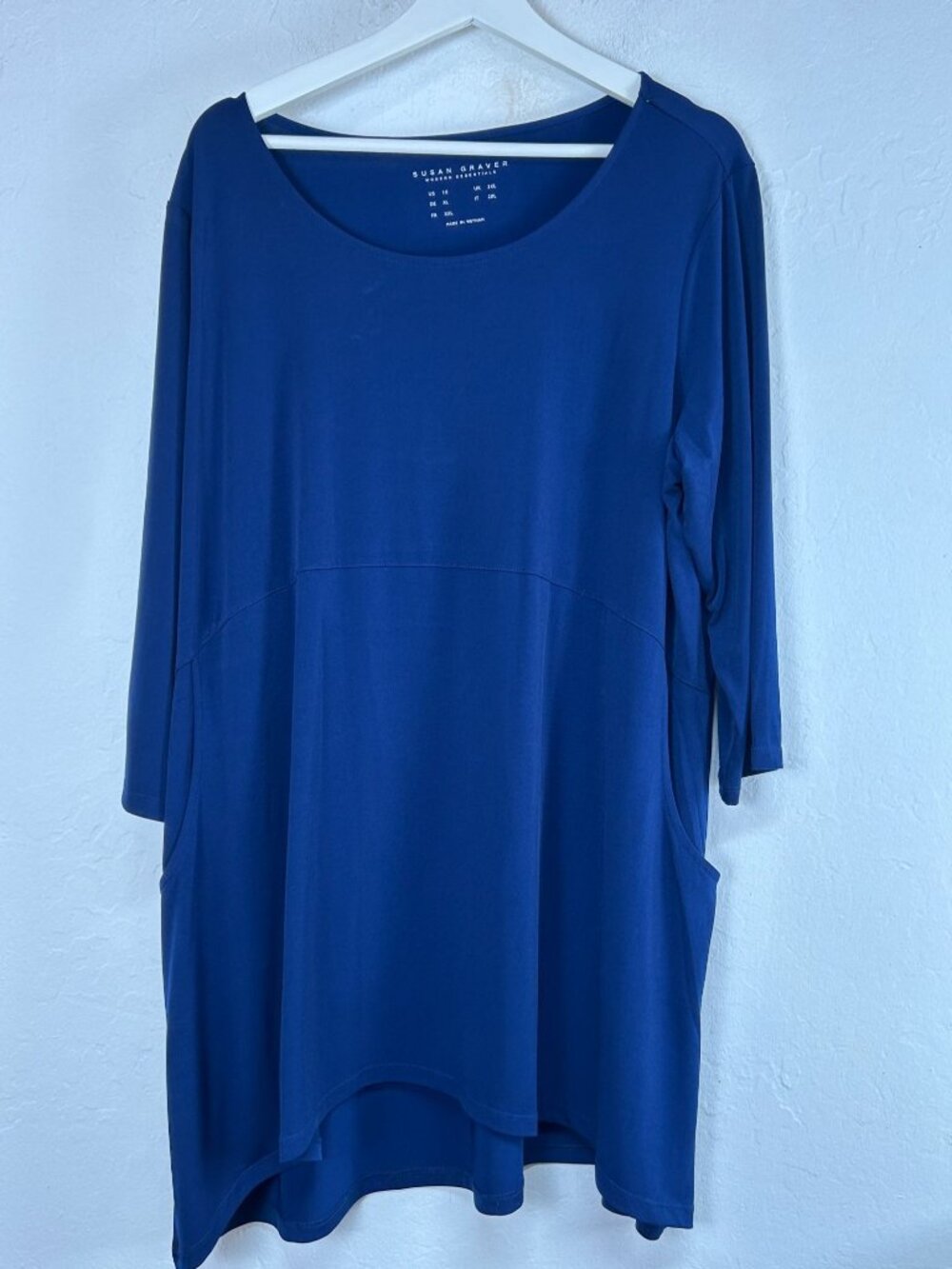 Susan Graver Modern Essentials Womens Blue 3/4 Sleeve High-Low Tunic Top 1X NWOT